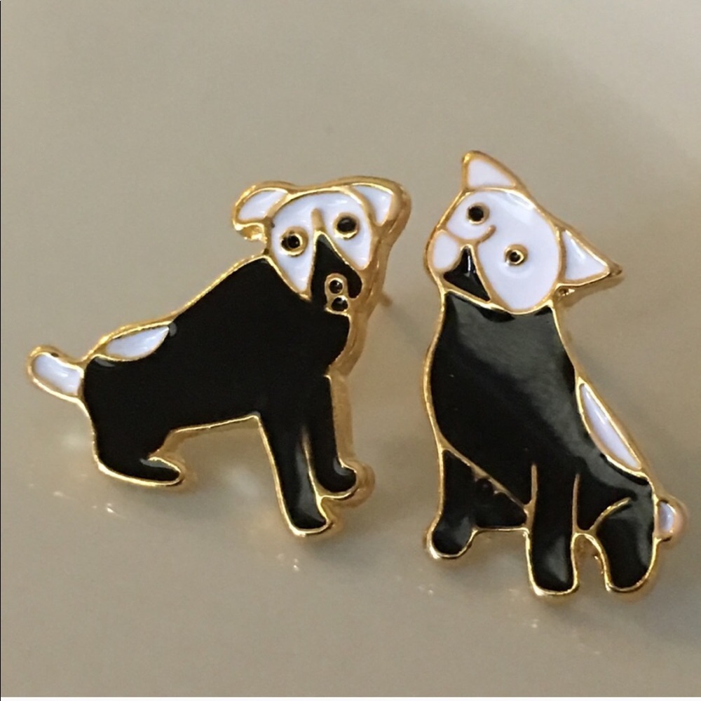Black and white puppy dog earrings